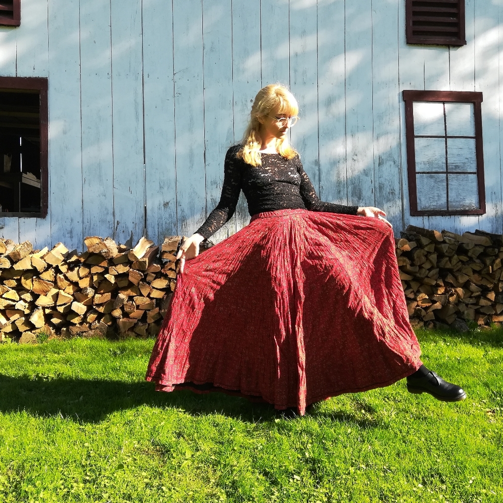 Red cotton cottagecore skirt